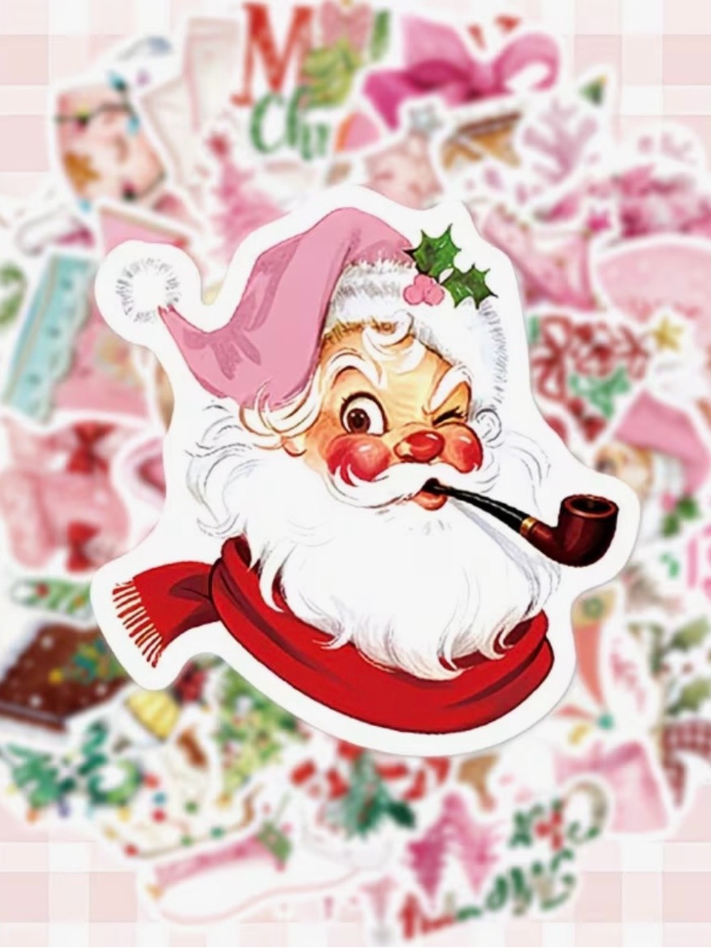 50 Pink Christmas Stickers Festive Trees Santa Gifts Snowglobes Sweets Bows